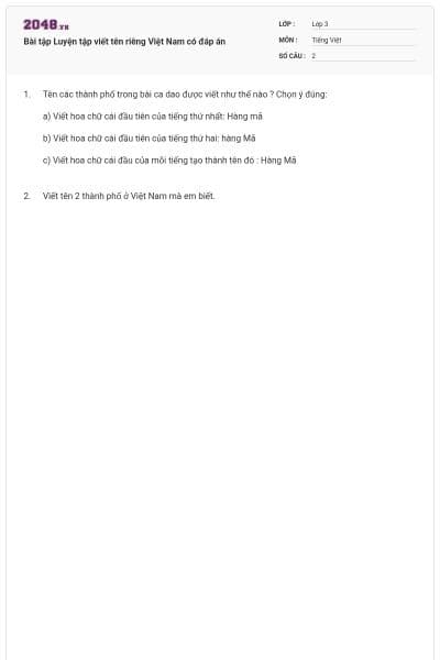 Bài tập Luyện tập viết tên riêng Việt Nam có đáp án