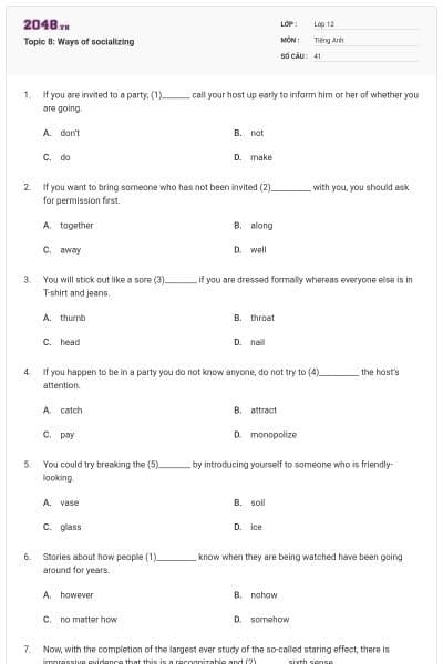 Topic 8: Ways of socializing