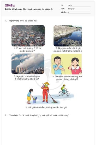 Bài tập Nói và nghe: Bảo vệ môi trường đô thị có đáp án