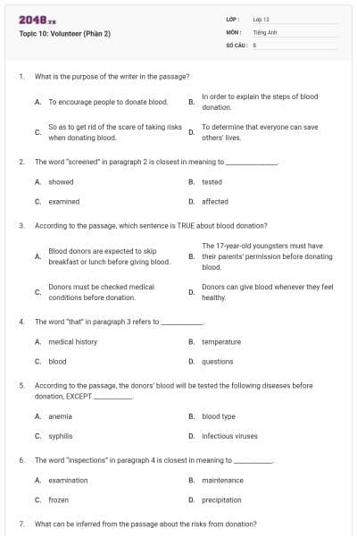 Topic 10: Volunteer (Phần 2)