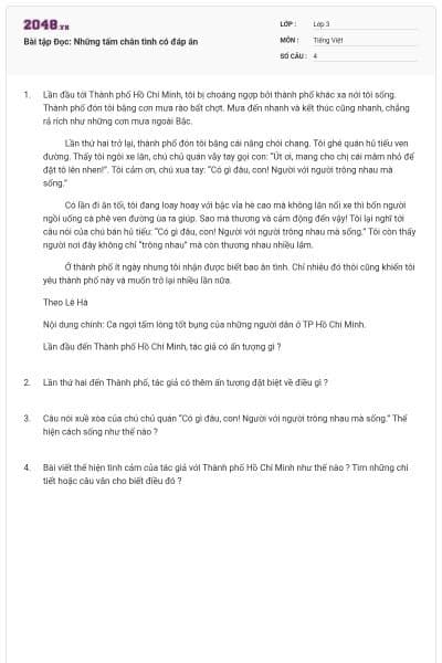 Bài tập Đọc: Những tấm chân tình có đáp án