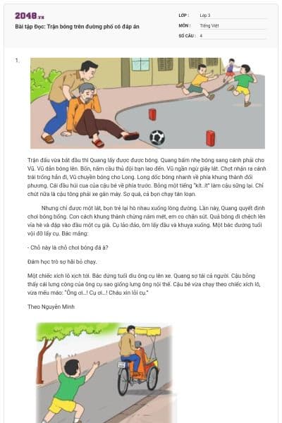 Bài tập Đọc: Trận bóng trên đường phố có đáp án