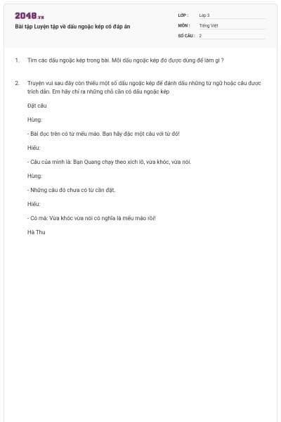Bài tập Luyện tập về dấu ngoặc kép có đáp án