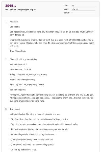 Bài tập Viết: Dòng sông có đáp án