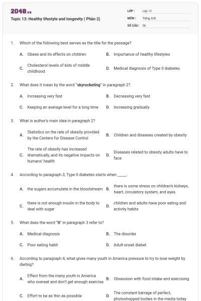 Topic 13: Healthy lifestyle and longevity ( Phần 2)