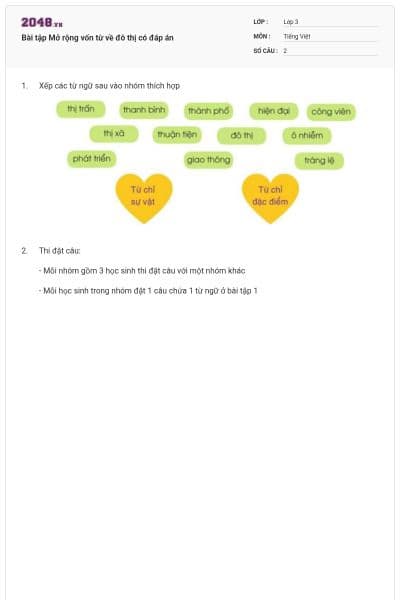 Bài tập Mở rộng vốn từ về đô thị có đáp án