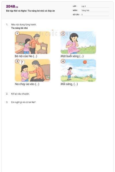 Bài tập Nói và Nghe: Tia nắng bé nhỏ có đáp án