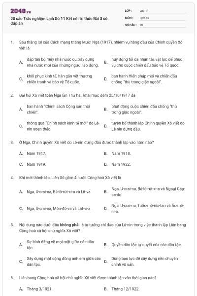 20 câu Trắc nghiệm Lịch Sử 11 Kết nối tri thức Bài 3 có đáp án