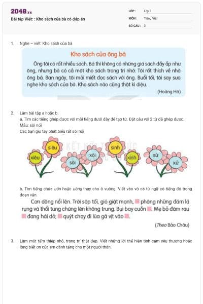 Bài tập Viết: : Kho sách của bà có đáp án