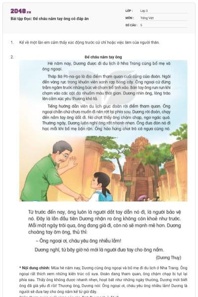 Bài tập Đọc: Để cháu nắm tay ông có đáp án