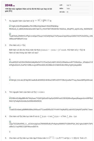 199 Bài trắc nghiệm Hàm số từ đề thi thử cực hay có lời giải (P2)
