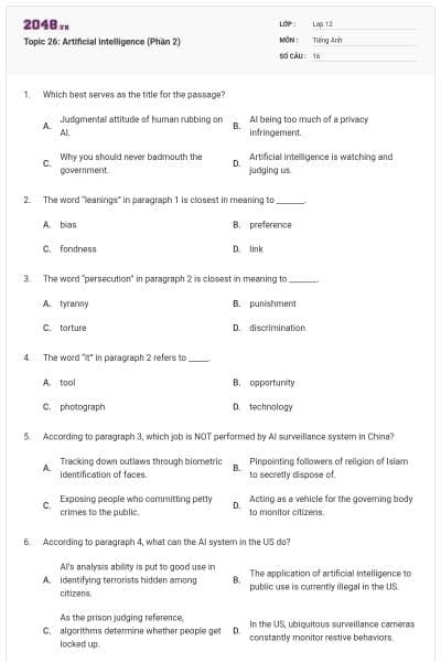 Topic 26: Artificial intelligence (Phần 2)