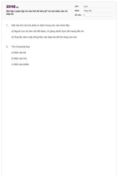 Bài tập Luyện tập về câu hỏi để làm gì? và các kiểu câu có đáp án