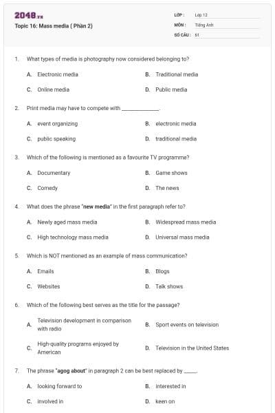 Topic 16: Mass media ( Phần 2)