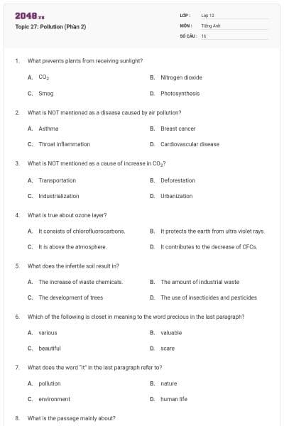 Topic 27: Pollution (Phần 2)