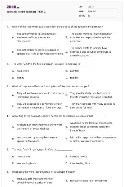 Topic 28: Nature in danger (Phần 2)
