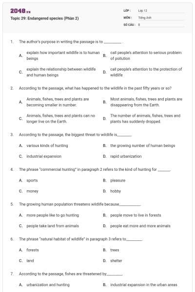 Topic 29: Endangered species (Phần 2)