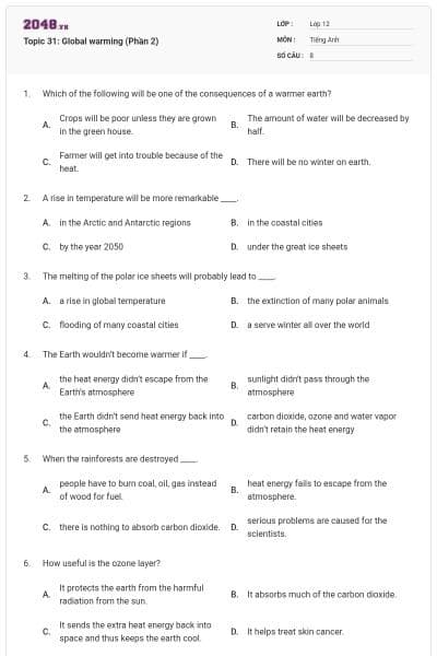 Topic 31: Global warming (Phần 2)