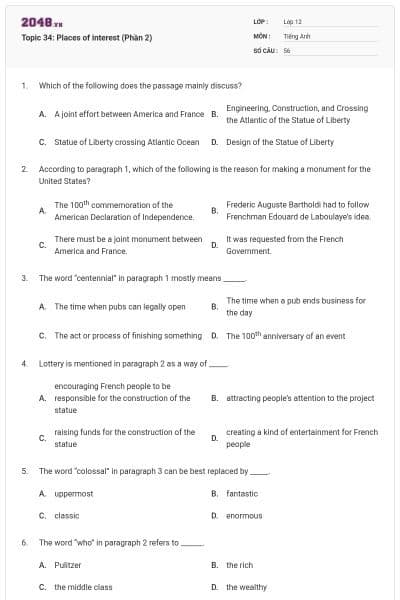 Topic 34: Places of interest (Phần 2)