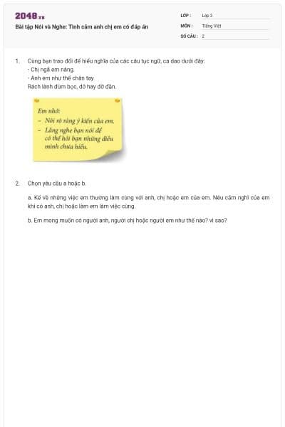 Bài tập Nói và Nghe: Tình cảm anh chị em có đáp án