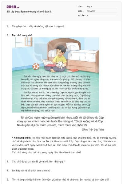 Bài tập Đọc: Bạn nhỏ trong nhà có đáp án