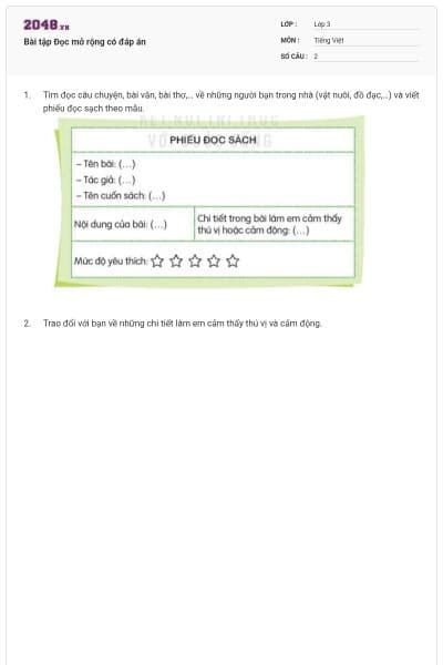Bài tập Đọc mở rộng có đáp án