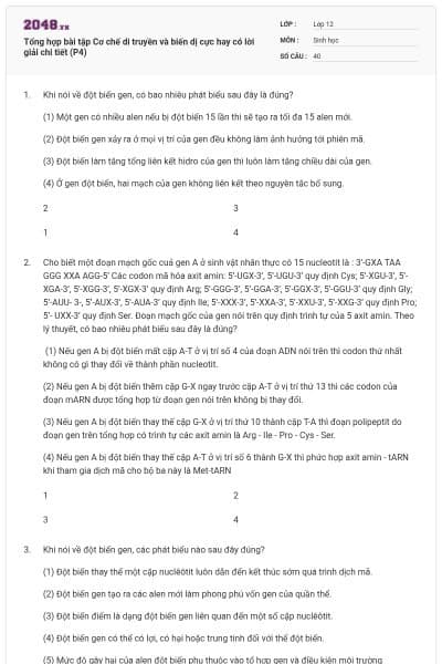 Tổng hợp bài tập Cơ chế di truyền và biến dị cực hay có lời giải chi tiết (P4)