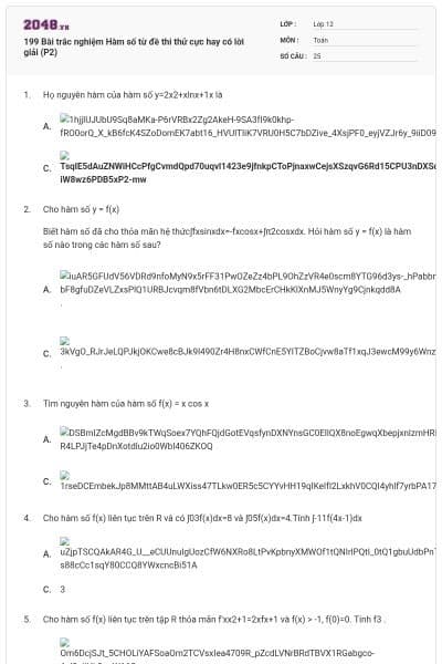 199 Bài trắc nghiệm Hàm số từ đề thi thử cực hay có lời giải (P2)