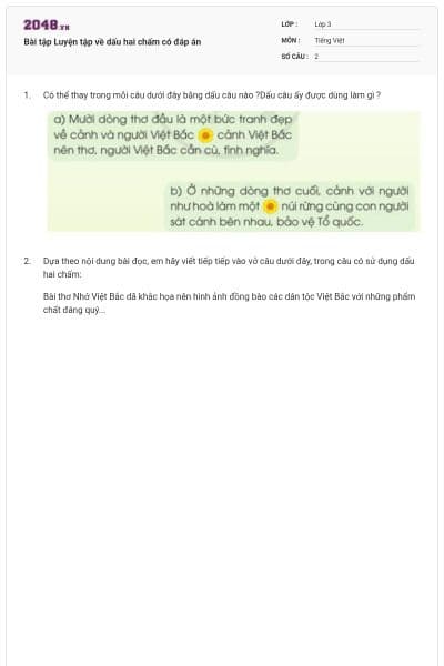 Bài tập Luyện tập về dấu hai chấm có đáp án