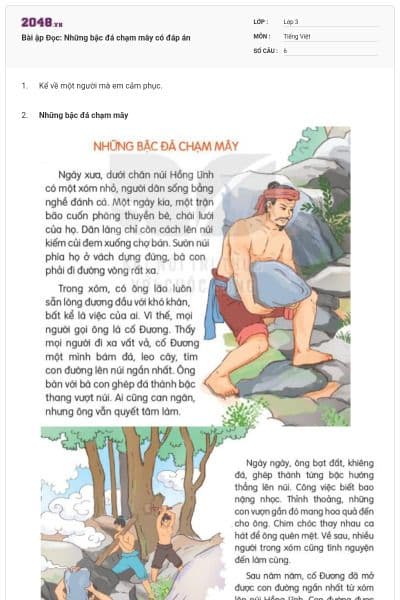 Bài ập Đọc: Những bậc đá chạm mây có đáp án