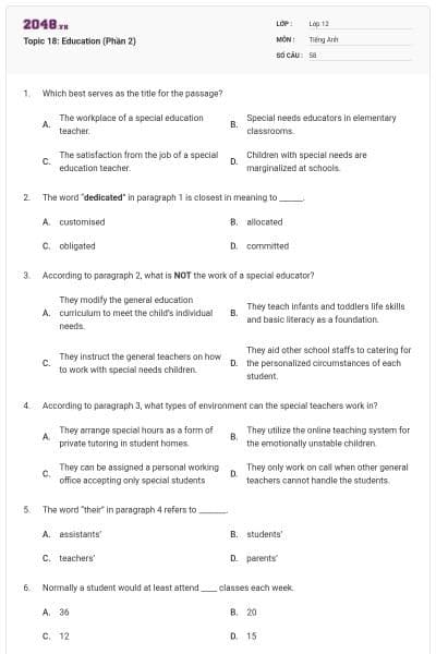 Topic 18: Education (Phần 2)