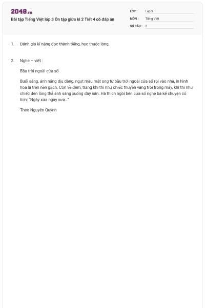 Bài tập Tiếng Việt lớp 3 Ôn tập giữa kì 2 Tiết 4 có đáp án