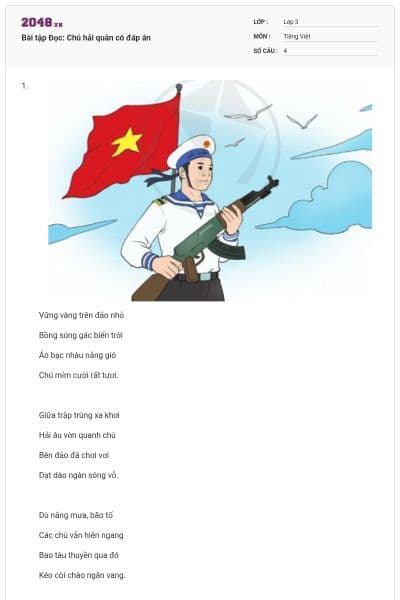 Bài tập Đọc: Chú hải quân có đáp án