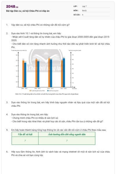 Bài tập Dân cư, xã hội Châu Phi có đáp án