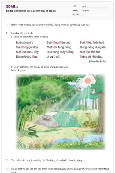 Bài tập Viết: Những bậc đá chạm mây có đáp án