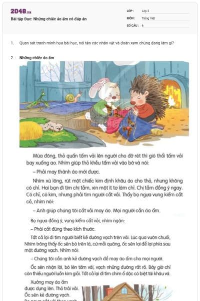 Bài tập Đọc: Những chiếc áo ấm có đáp án