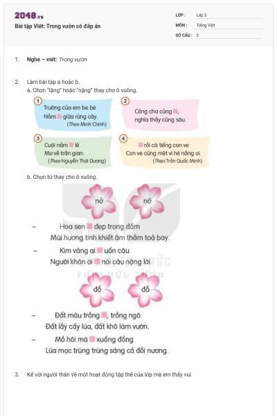 Bài tập Viết: Trong vườn có đáp án