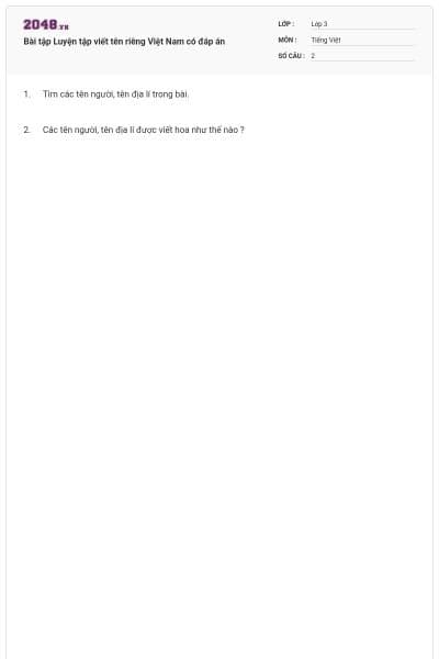 Bài tập Luyện tập viết tên riêng Việt Nam có đáp án