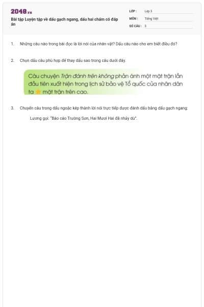 Bài tập Luyện tập về dấu gạch ngang, dấu hai chấm có đáp án