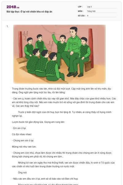 Bài tập Đọc: Ở lại với chiến khu có đáp án