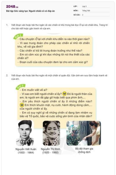 Bài tập Góc sáng tạo: Người chiến sĩ có đáp án