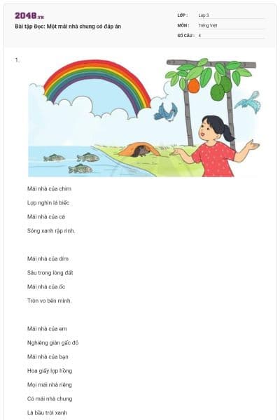 Bài tập Đọc: Một mái nhà chung có đáp án