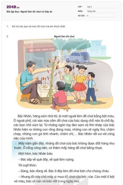 Bài tập Đọc: Người làm đồ chơi có đáp án