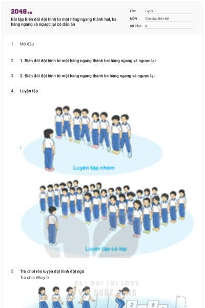 Bài tập Biến đổi đội hình từ một hàng ngang thành hai, ba hàng ngang và ngược lại có đáp án