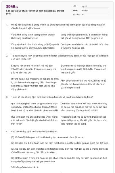 541 Bài tập Cơ chế di truyền và biến dị có lời giải chi tiết (P6)