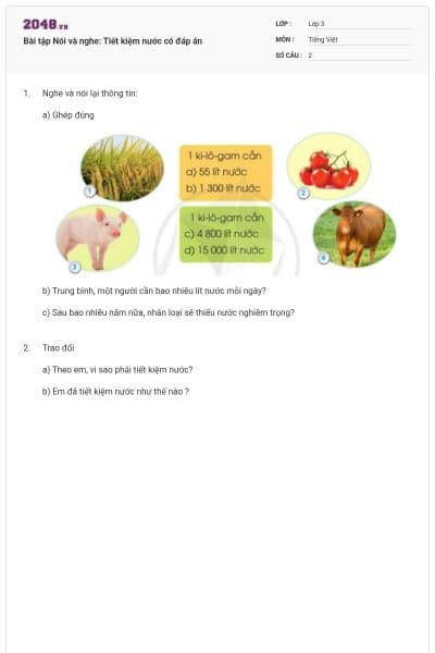 Bài tập Nói và nghe: Tiết kiệm nước có đáp án