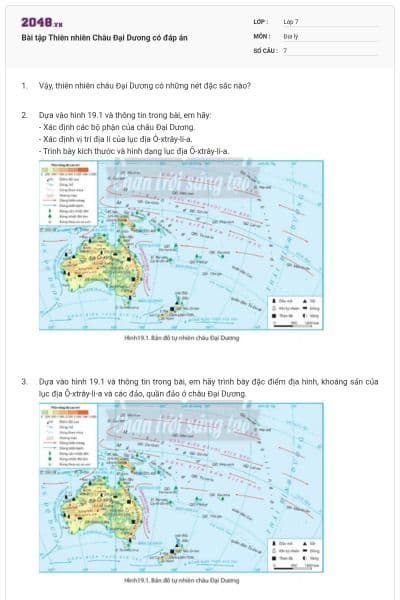Bài tập Thiên nhiên Châu Đại Dương có đáp án
