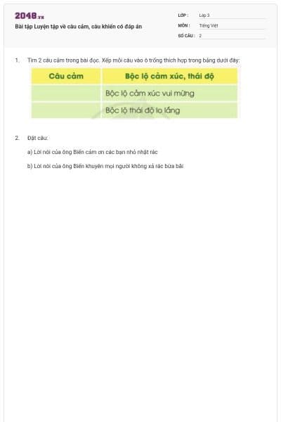 Bài tập Luyện tập về câu cảm, câu khiến có đáp án