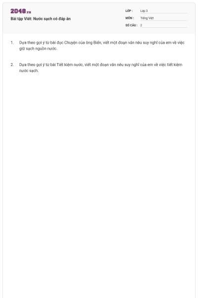 Bài tập Viết: Nước sạch có đáp án