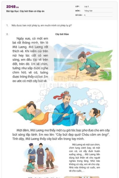 Bài tập Đọc: Cây bút thần có đáp án